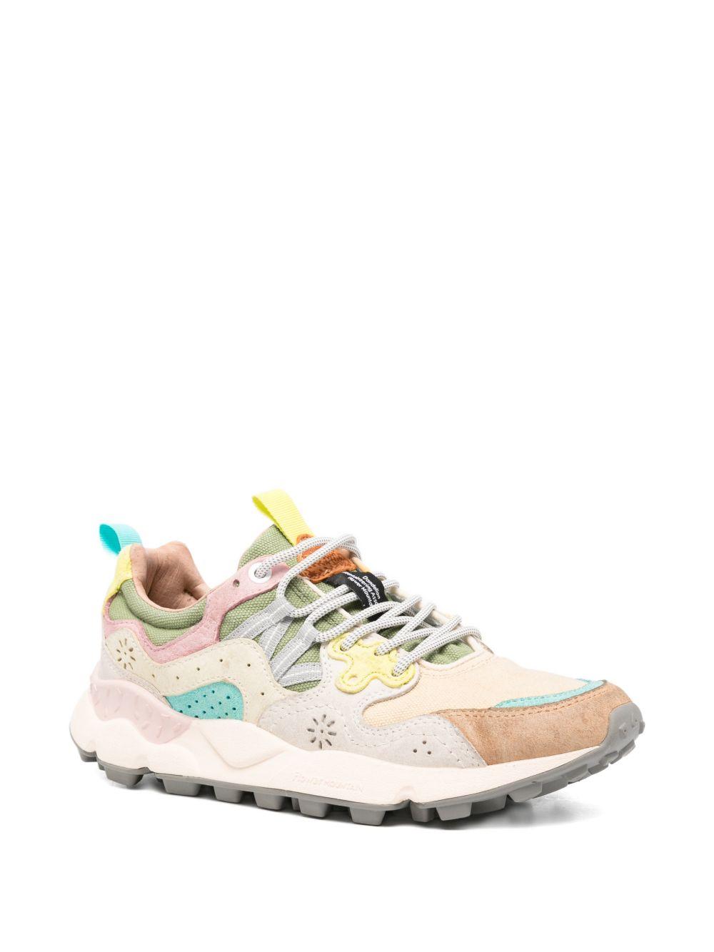 FLOWER MOUNTAIN Sneakers beige multicolore con dettagli rosa, gialli e celesti 