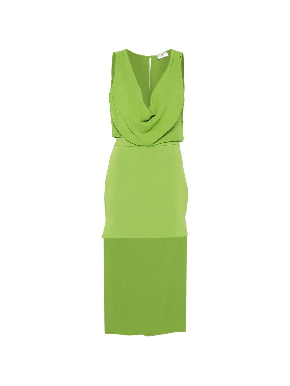 ELISABETTA FRANCHI Abito asimmetrico verde con scollo drappeggiato 