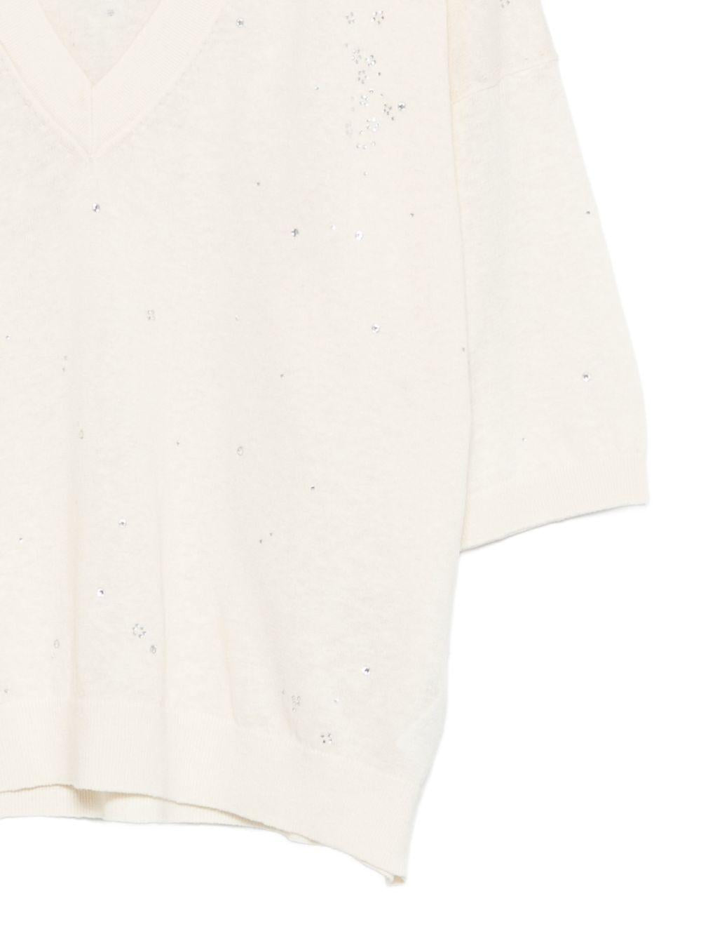 SEVENTY Maglia bianca con scollo a V e strass 