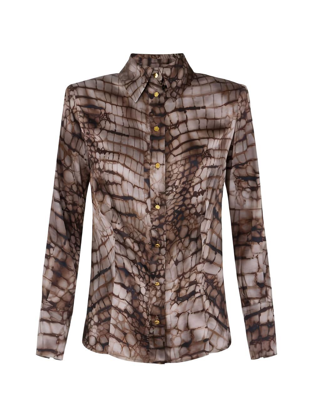 ELISABETTA FRANCHI Camicia a maniche lunghe in cotone con stampa coccodrillo 