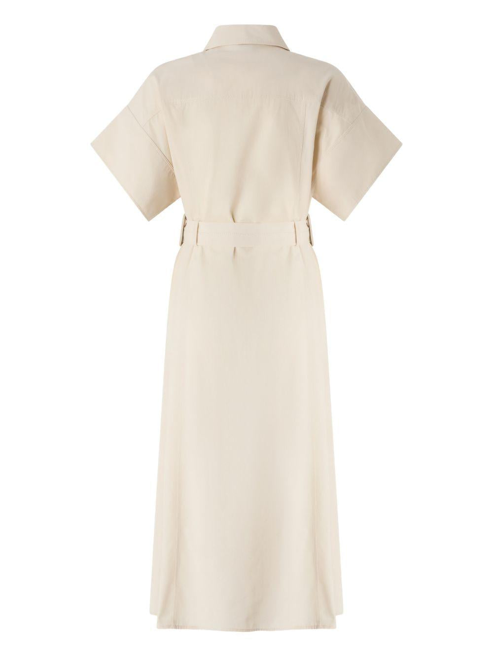 PINKO Abito midi Alesha beige con bottoni e cintura 