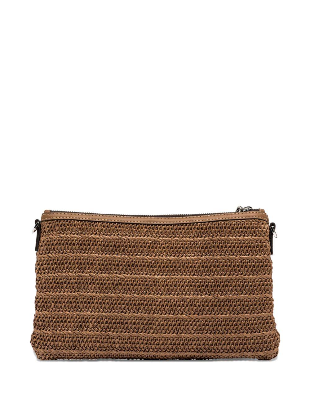 GIANNI CHIARINI Pochette Marcella in rafia e pelle marrone 