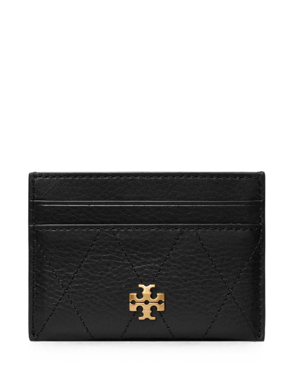 TORY BURCH Portacarte Charlie in pelle nera con logo dorato 