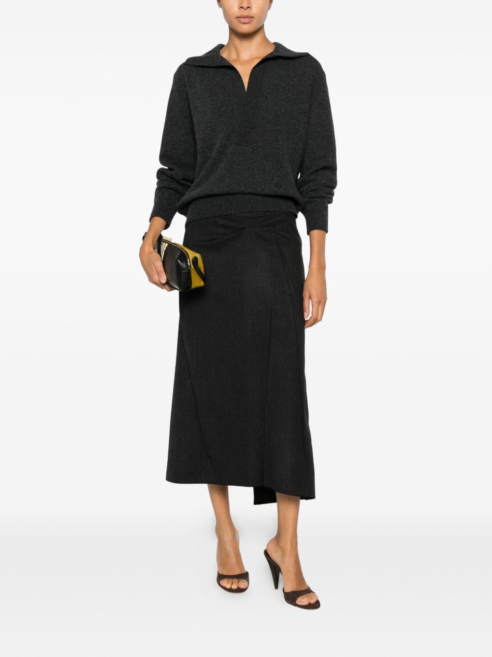 VICTORIA BECKHAM Maglione grigio scuro in lana e cashmere con scollo a V 