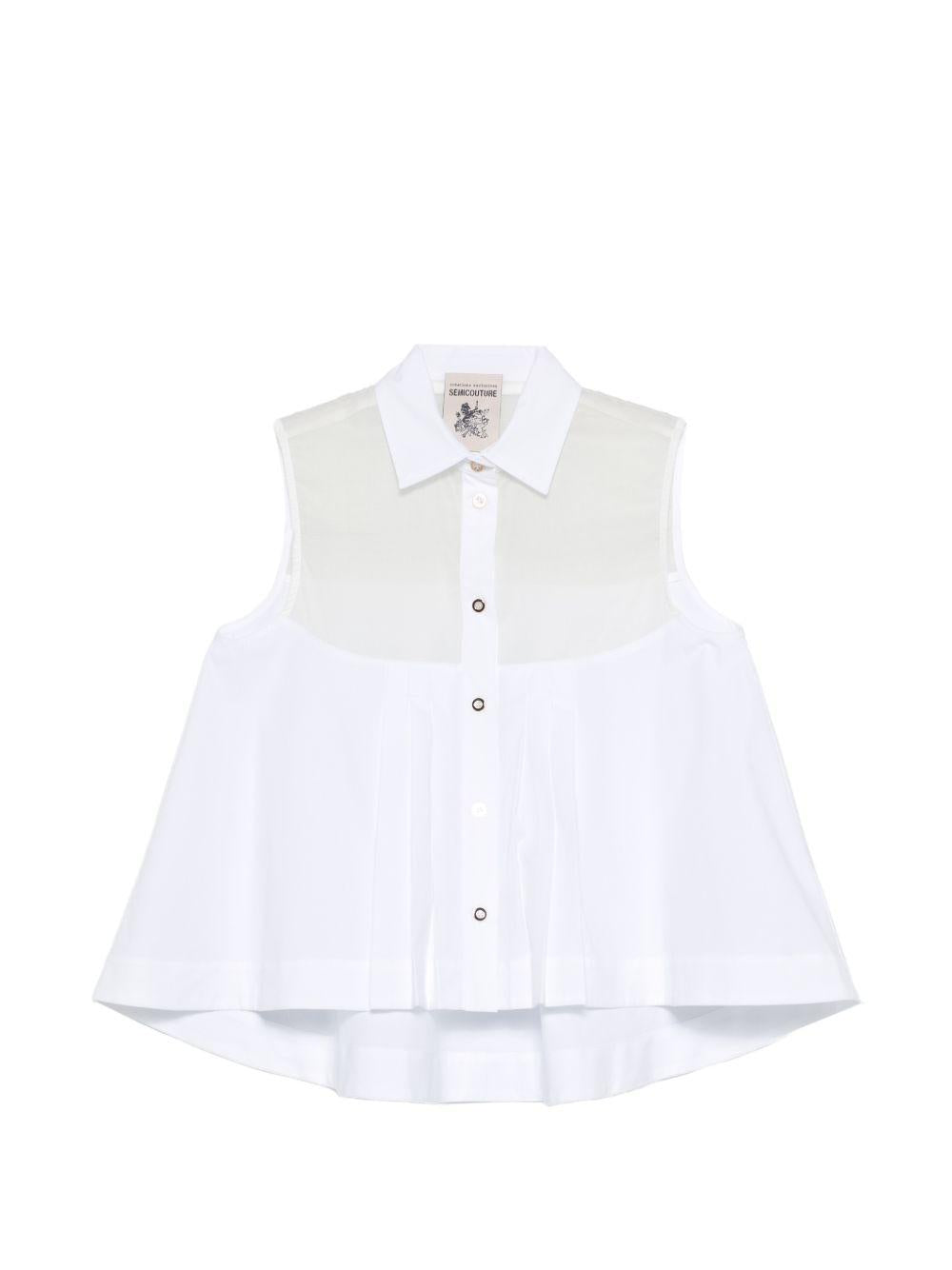 SEMICOUTURE Top in cotone elasticizzato bianco con bottoni 
