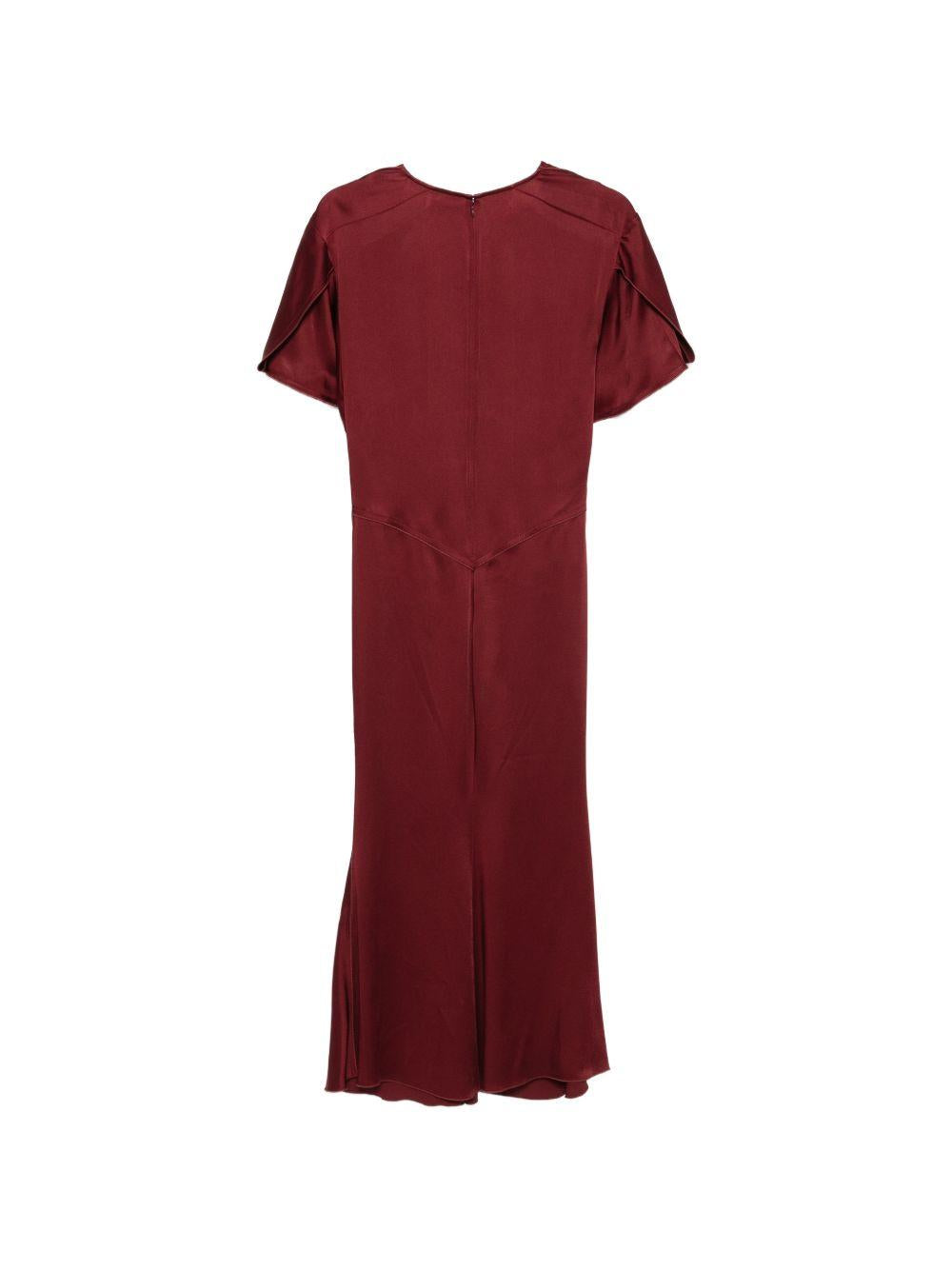 VICTORIA BECKHAM Abito midi bordeaux con scollo a V e arricciatura frontale 