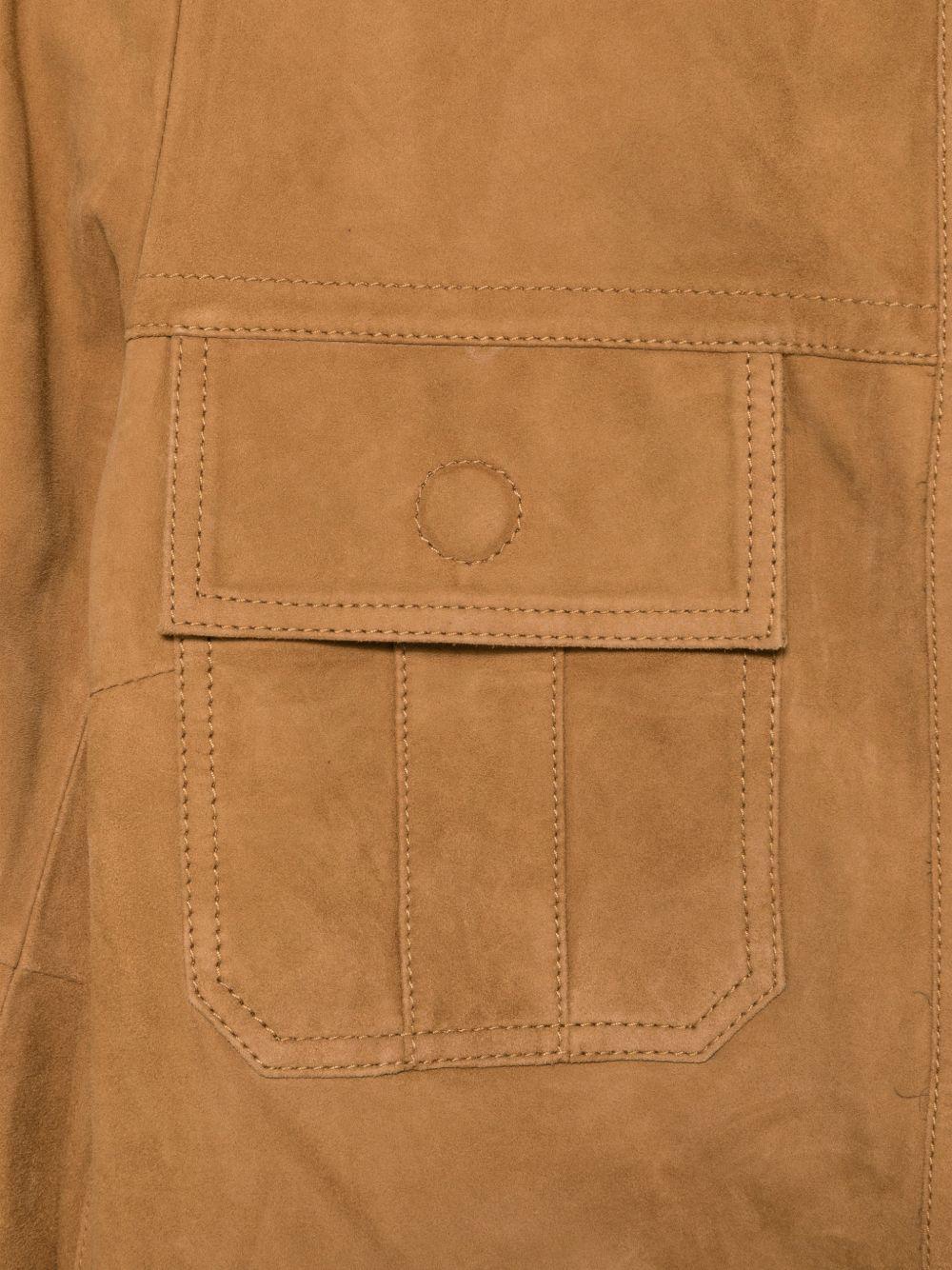 PEUTEREY Giacca in pelle scamosciata cammello con tasche frontali 