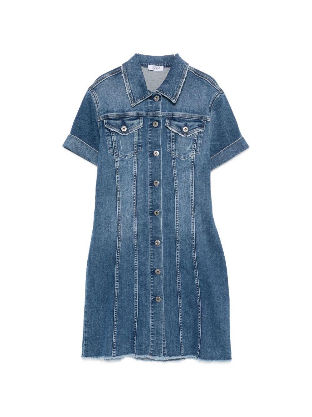 LIUJO Abito corto in blu jeans con tasche 