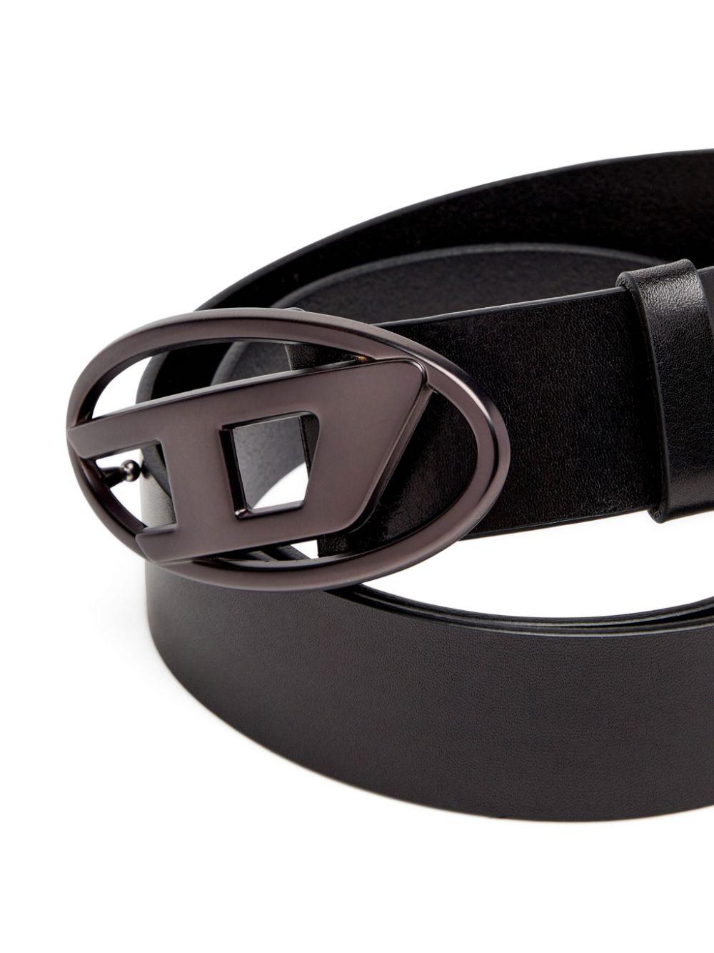 DIESEL Cintura in pelle nera con fibbia con logo 