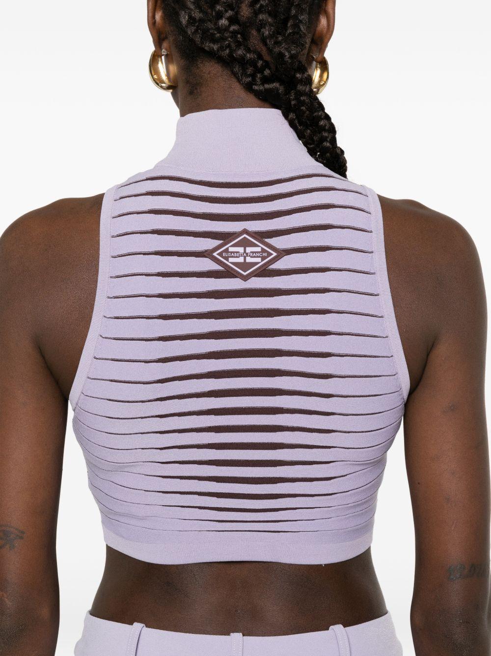 ELISABETTA FRANCHI Top a righe viola a collo alto 