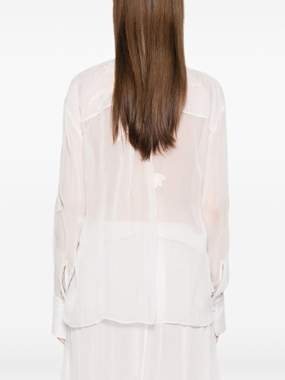 FORTE FORTE Camicia semitrasparente avorio con decorazioni floreali 