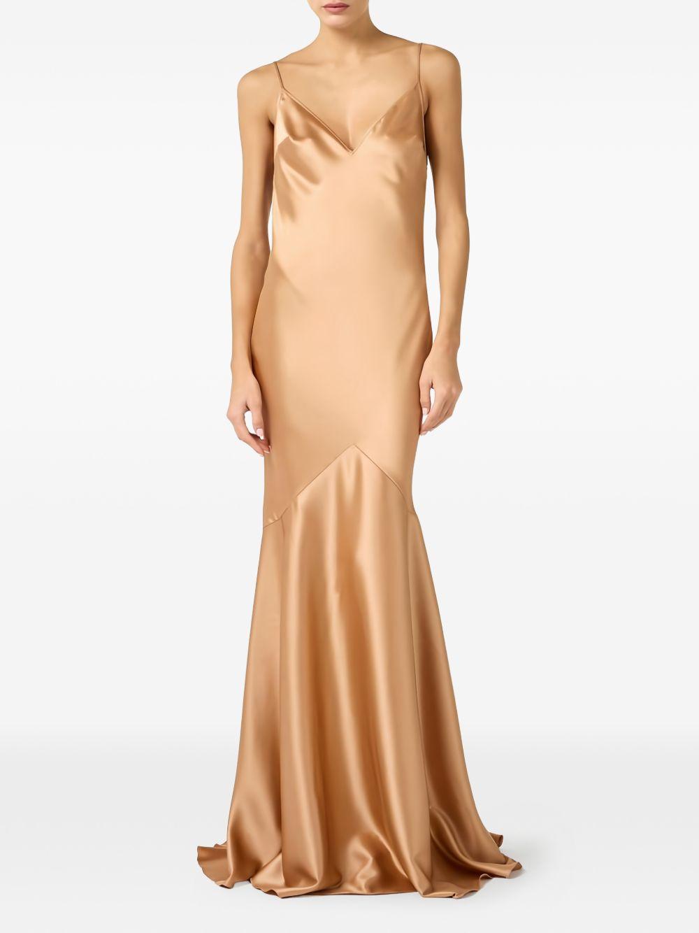 ELISABETTA FRANCHI Abito elegante color champagne con scollatura sulla schiena 