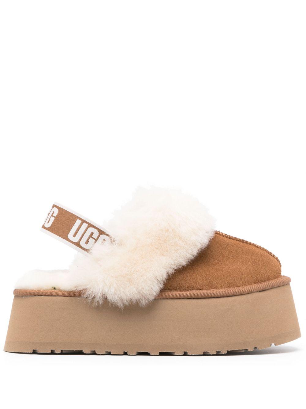 UGG Sabot realizzate in pelle color cammello con pelliccia sintetica e elastico posteriore 