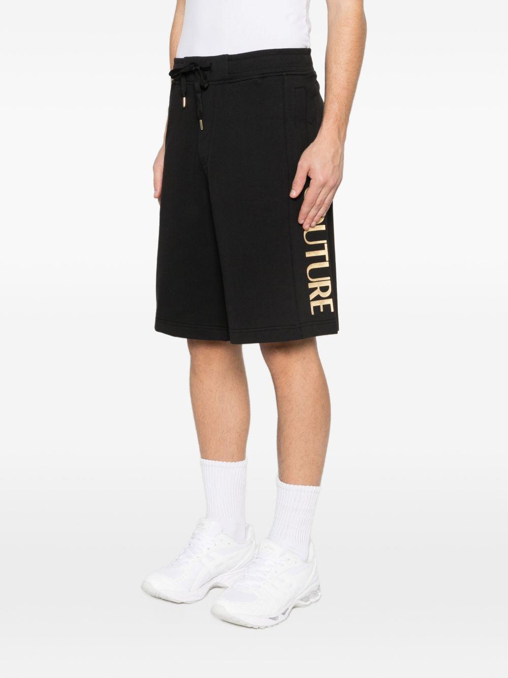 VERSACE JEANS COUTURE Short in cotone nero con logo oro 