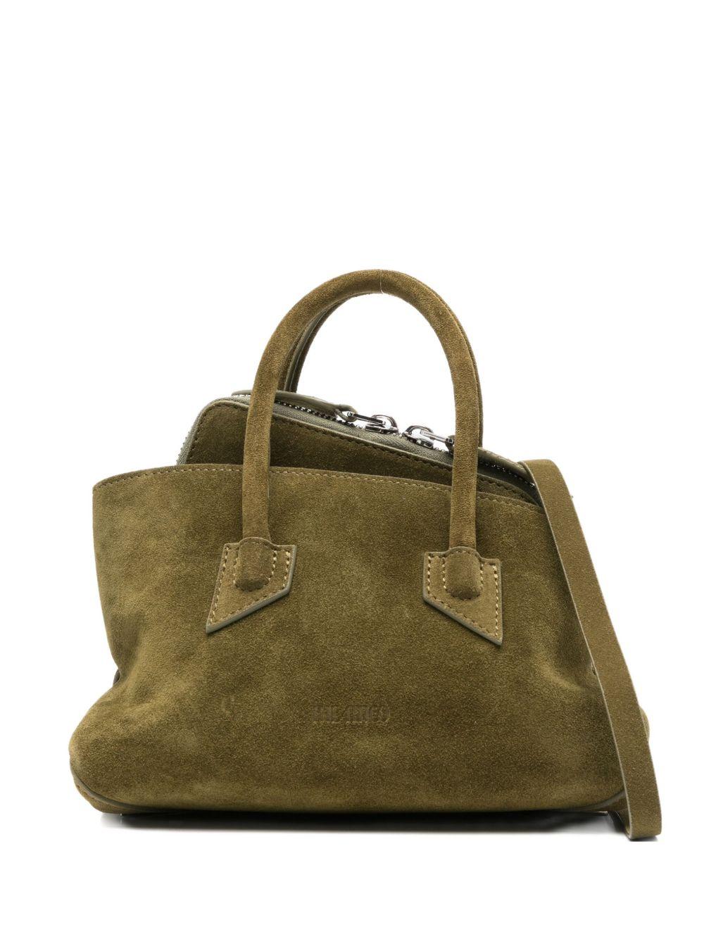 THE ATTICO Borsa a spalla La Passeggiata Mini in suede verde oliva 