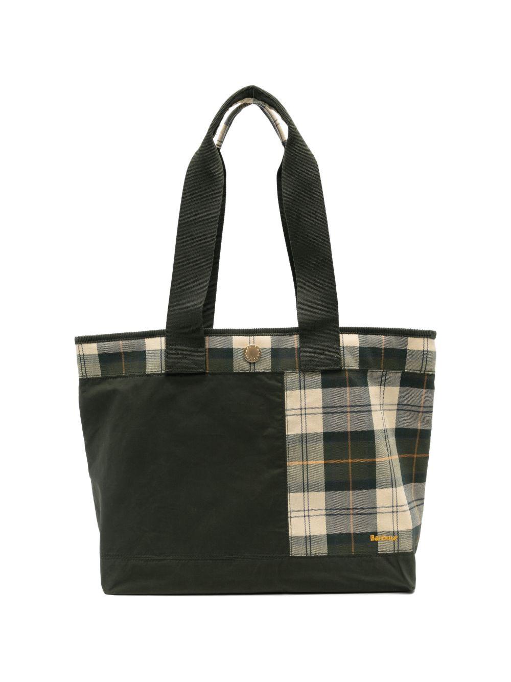 BARBOUR Borsa tote patchwork in cotone cerato con tartan 