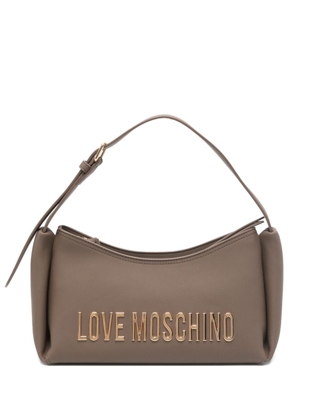 LOVE MOSCHINO Borsa a spalla tortora con logo dorato 