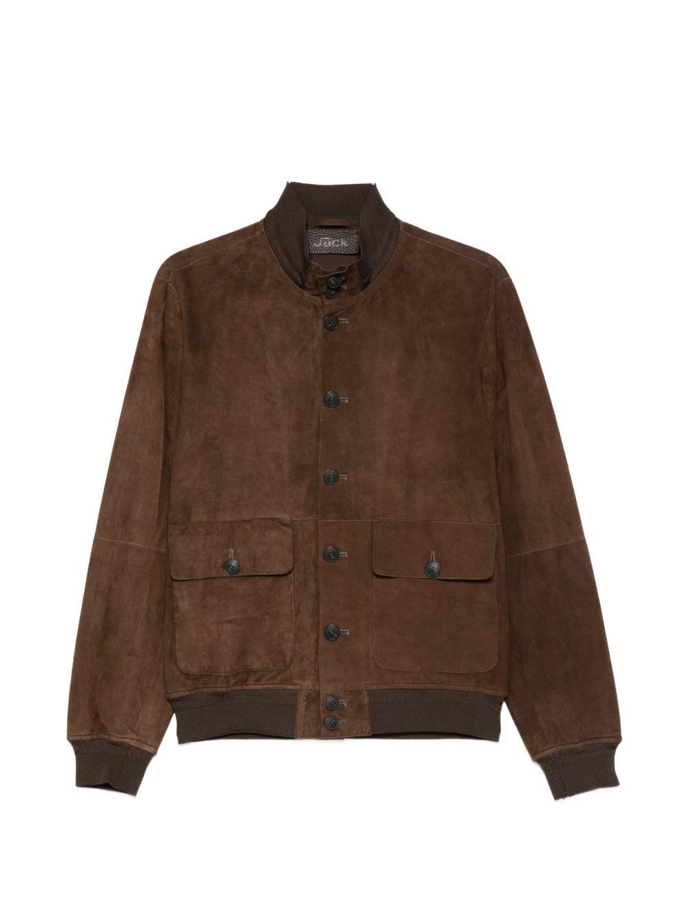 THE JACK AND JACKIE LEATHERS Giacca Riverside in camoscio marrone con tasche 