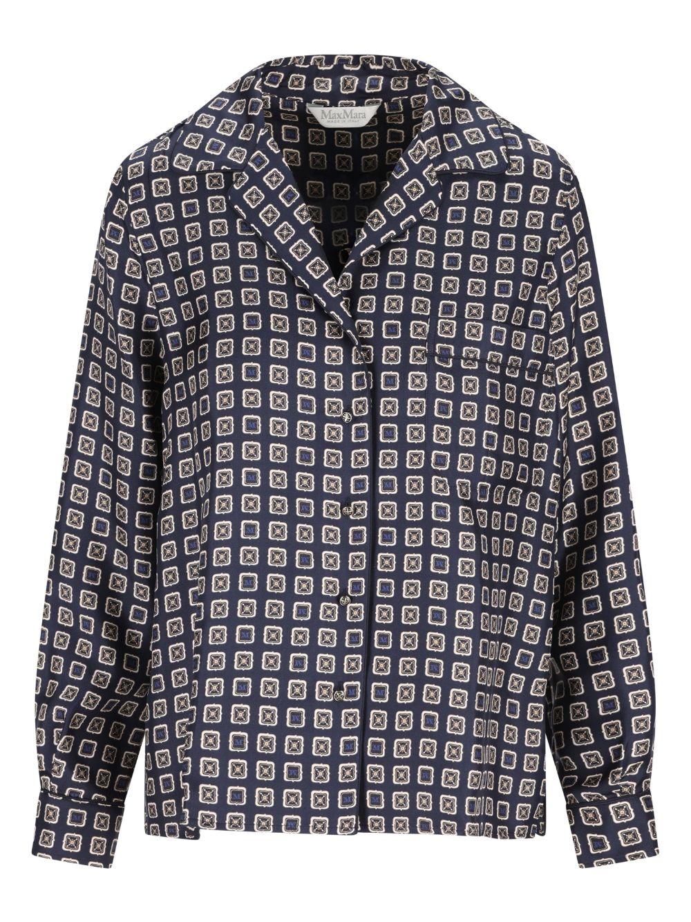 MAX MARA Camicia di seta blu con logo all-over 