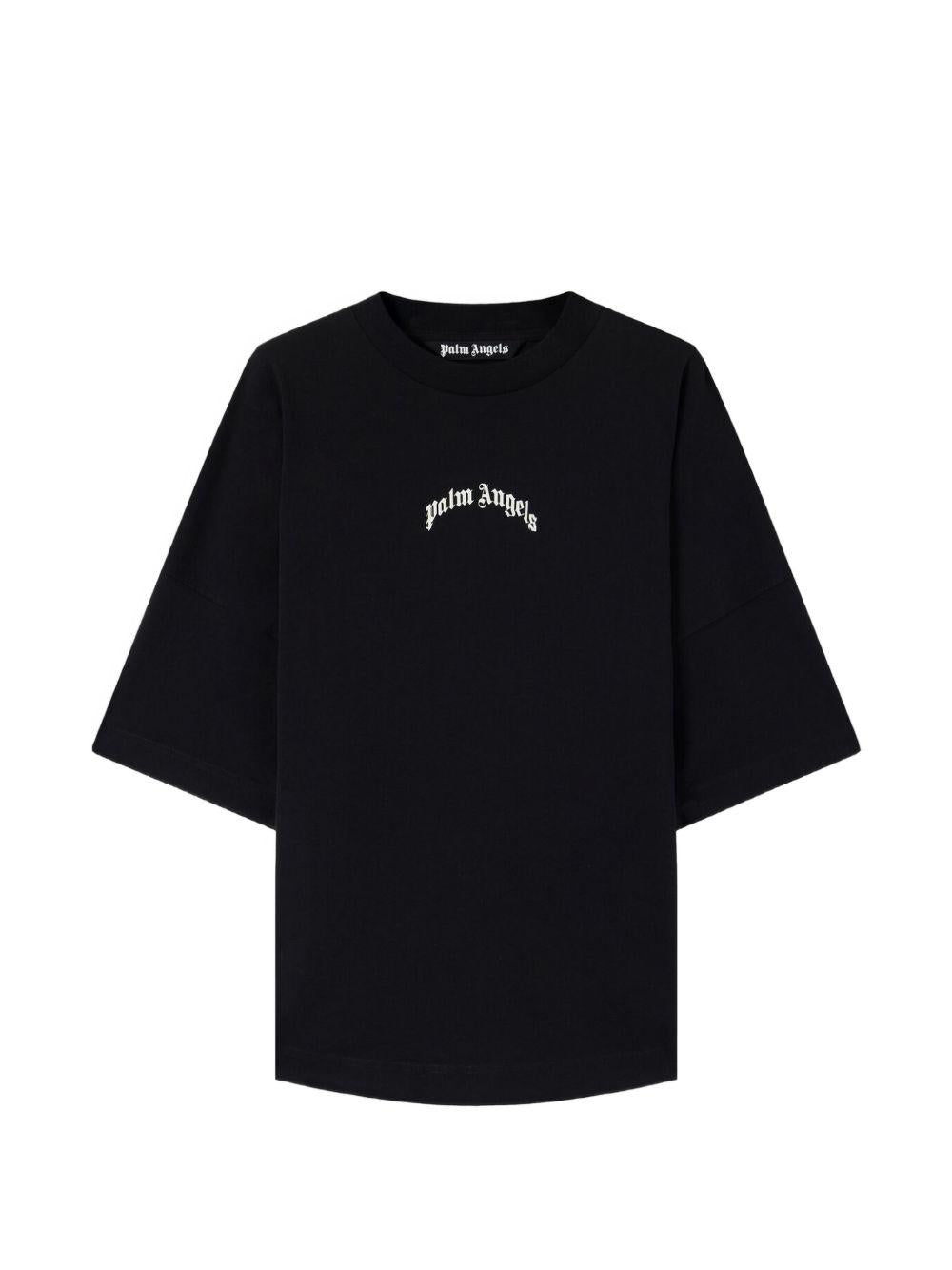 PALM ANGELS T-shirt oversize in cotone nero con logo bianco 