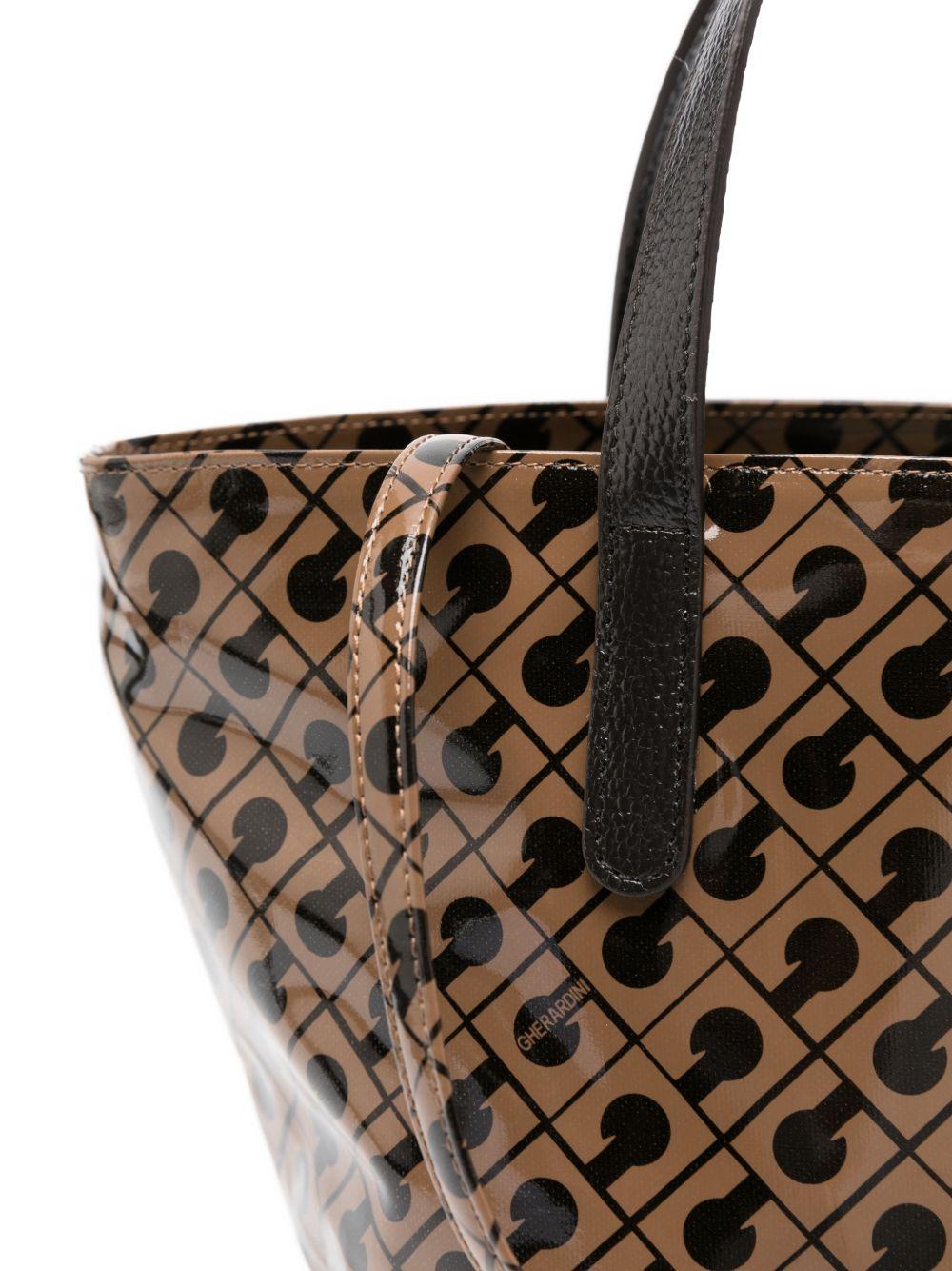 GHERARDINI Borsa shopping Softy Glossy Glossy marrone con logo all-over 