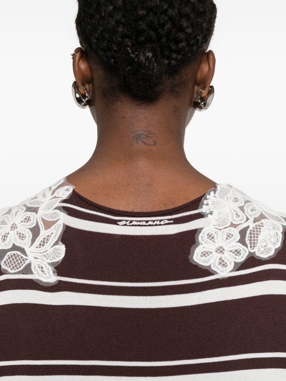 ERMANNO FIRENZE Maglia a righe con scollo a V impreziosito da pizzo bianco 