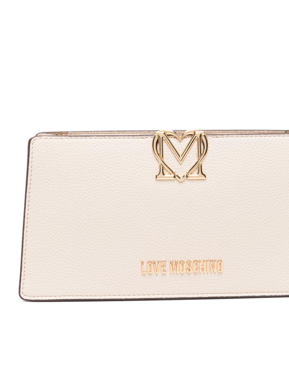 LOVE MOSCHINO Borsa a spalla avorio in ecopelle con placca logo dorato 