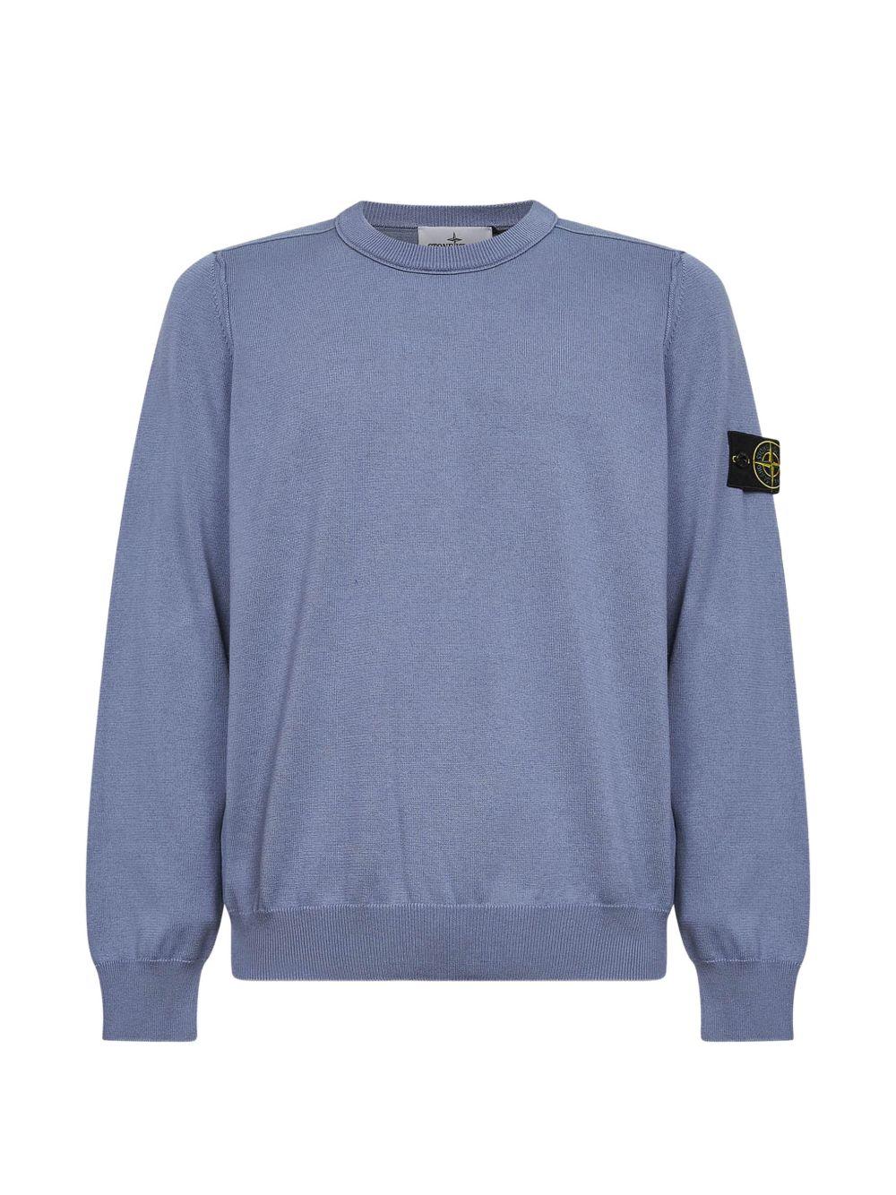 STONE ISLAND Maglia girocollo in cotone azzurro con patch logo 