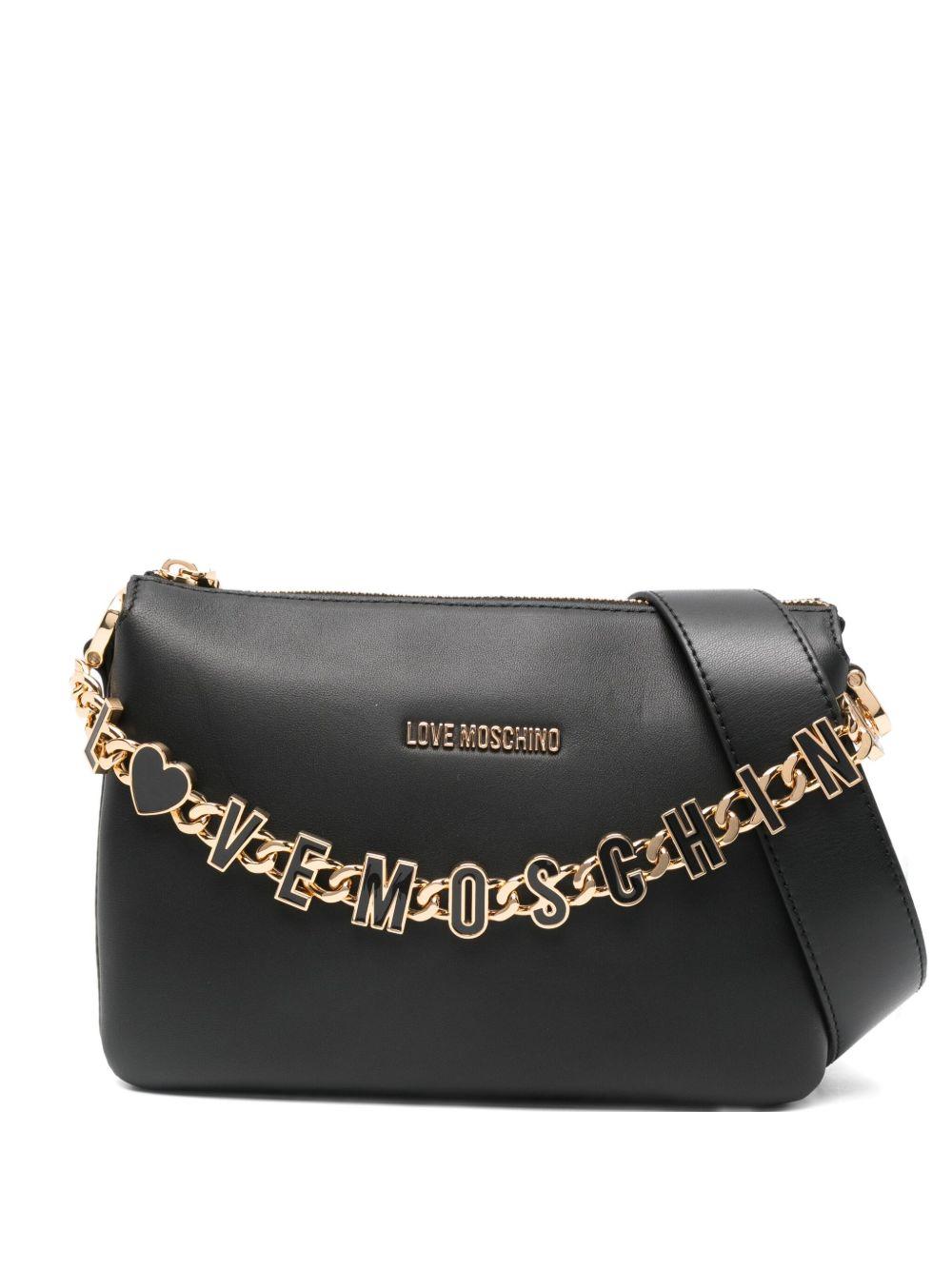 LOVE MOSCHINO Borsa a spalla nera con catena oro 