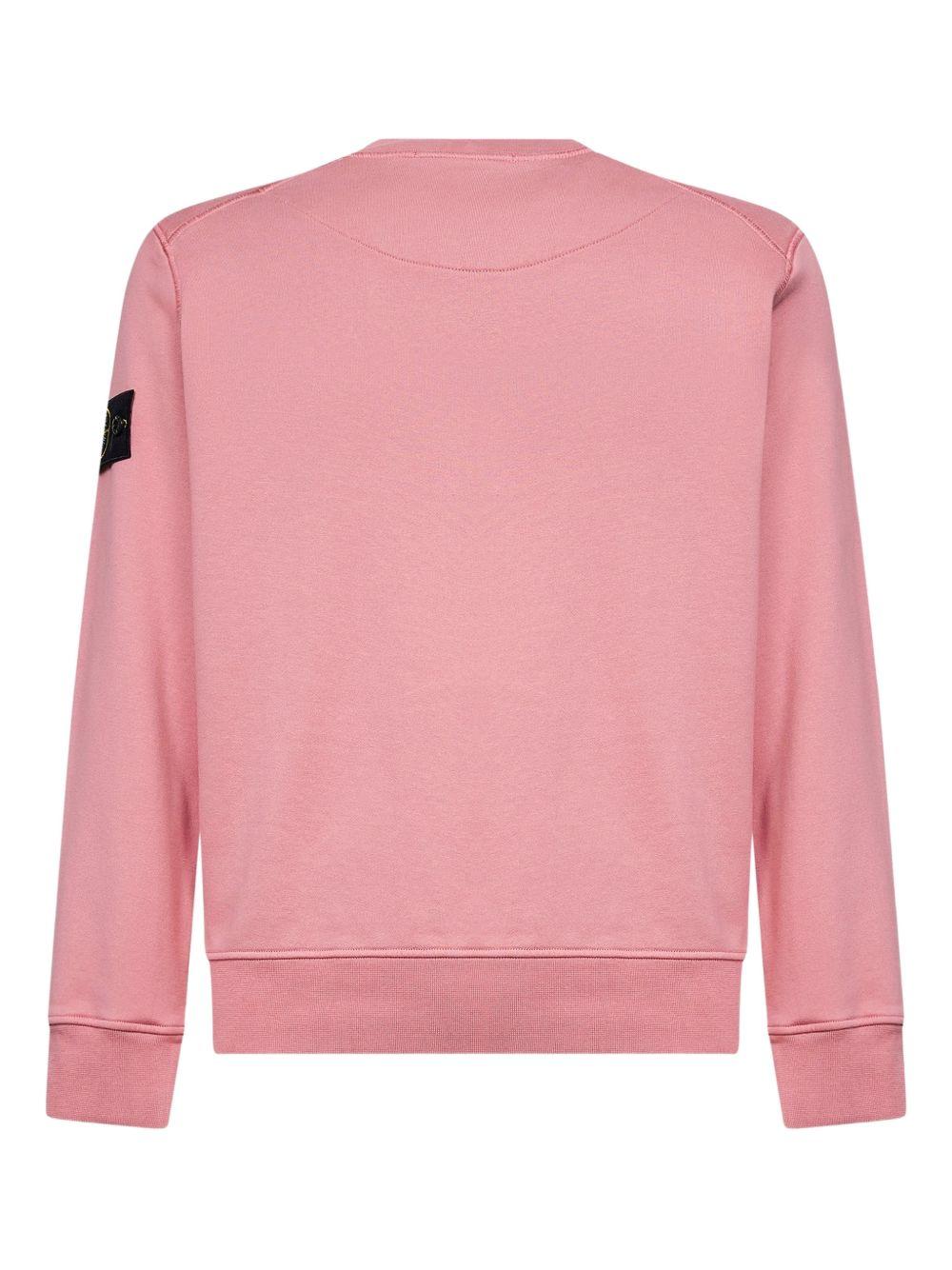 STONE ISLAND Felpa in cotone rosa girocollo con patch logo 