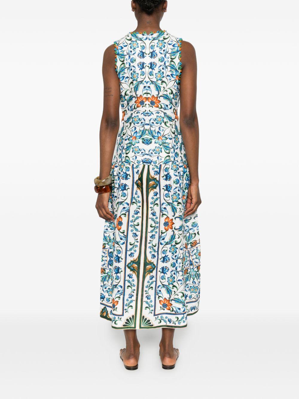 FARM RIO Abito midi con stampa floreale e scollo a V 