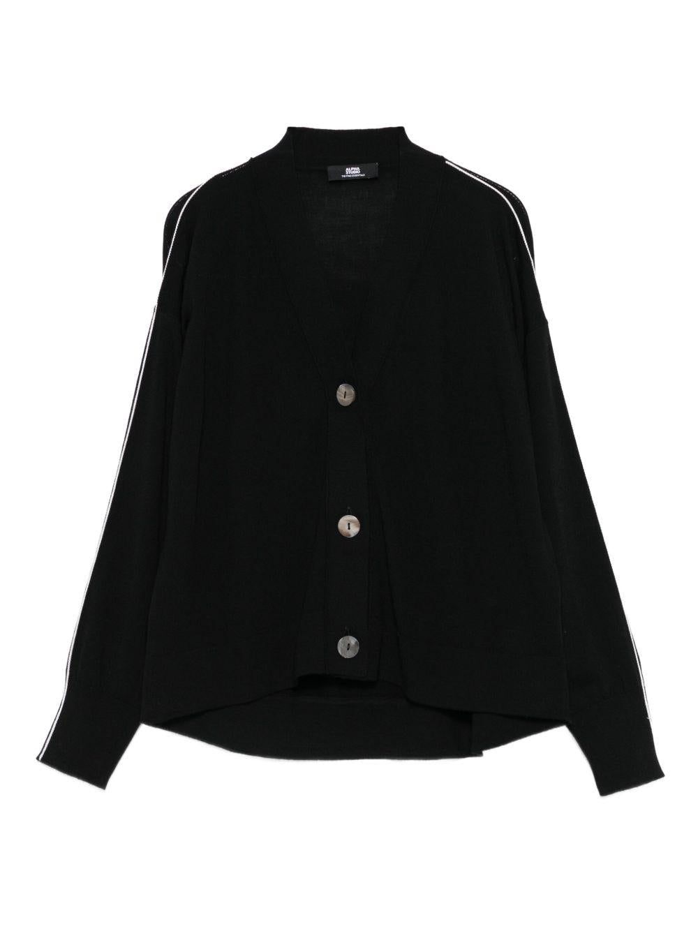 ALPHA STUDIO Cardigan nero con bottoni e dettagli a bordo 