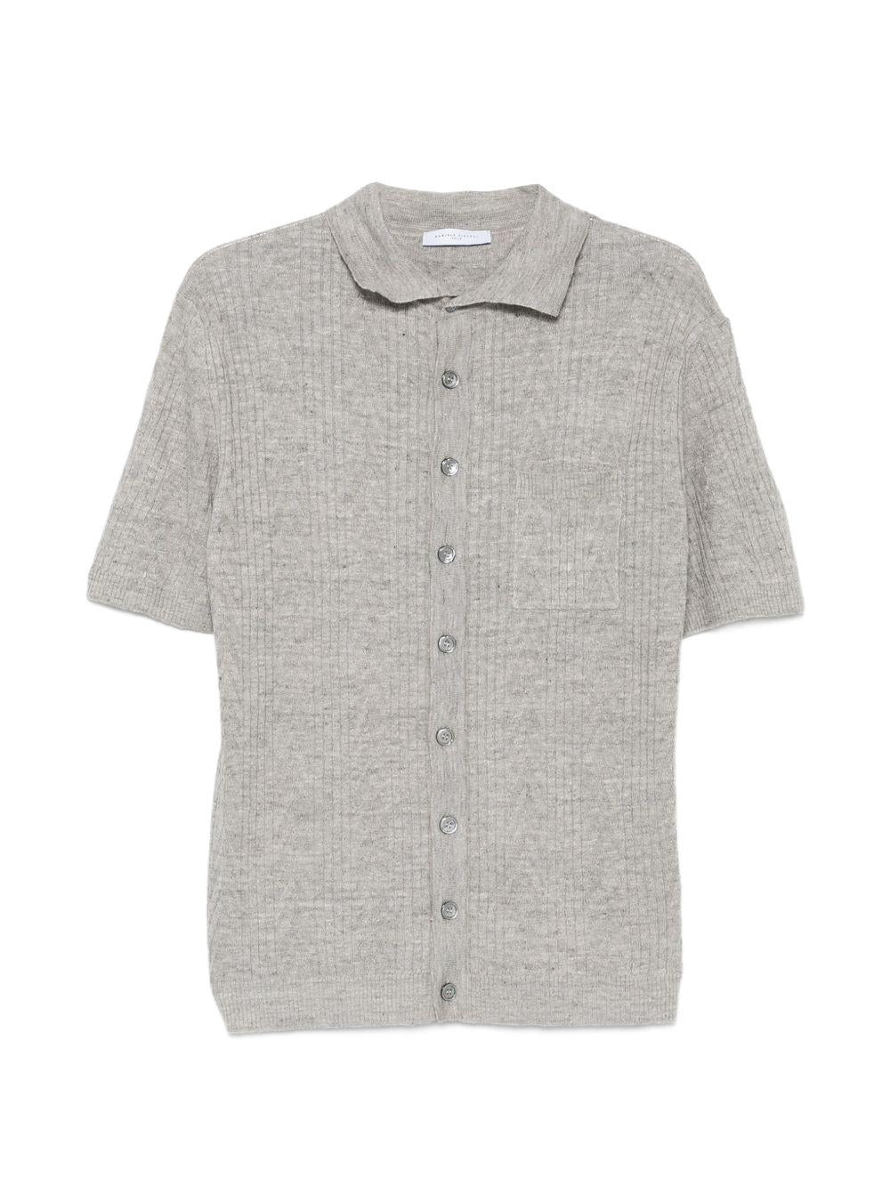 DANIELE FIESOLI Polo in cotone grigio a maglia costine con colletto a punte 