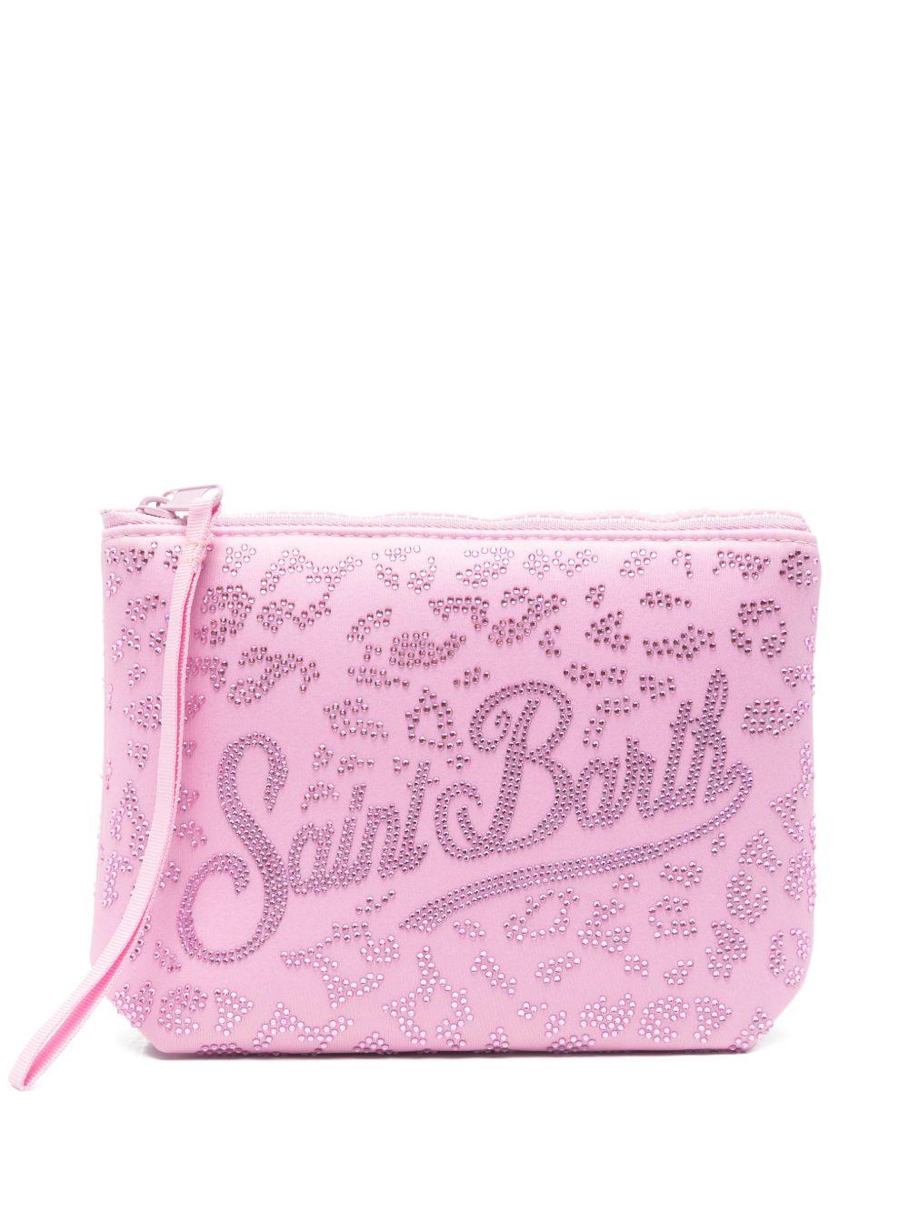 MC2 SAINT BARTH Pochette Aline Strass con logo maculato rosa 