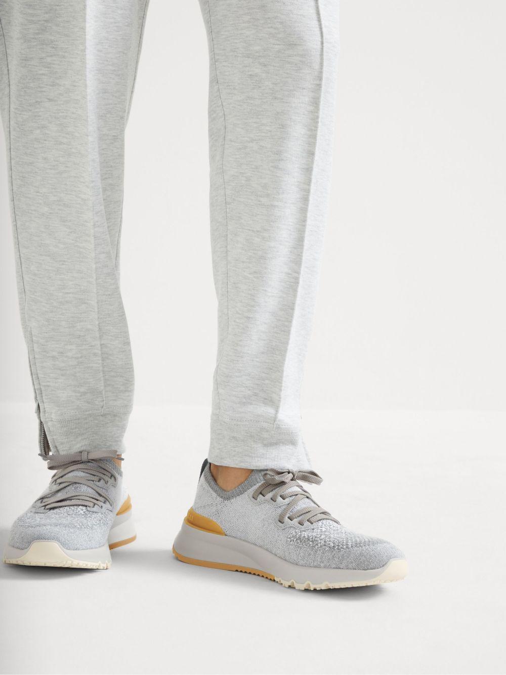 BRUNELLO CUCINELLI Sneakers in maglia chiné grigia 