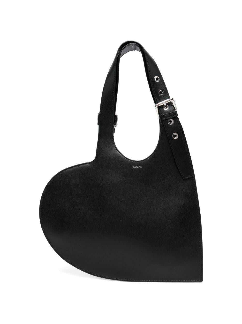 COPERNI Borsa a spalla a cuore in pelle nera con fibbia 