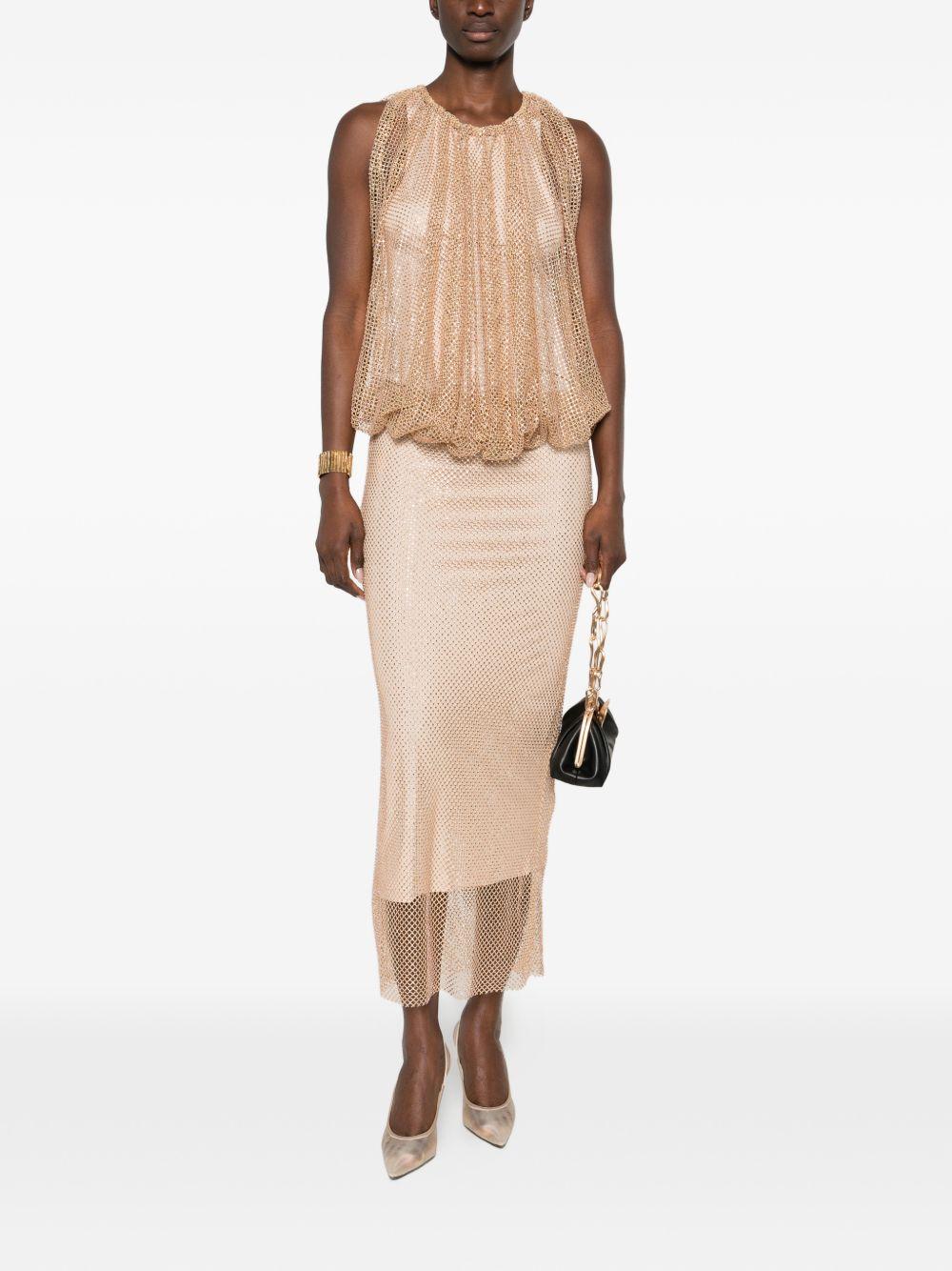 SPORTMAX Abito midi caramello con cristalli 