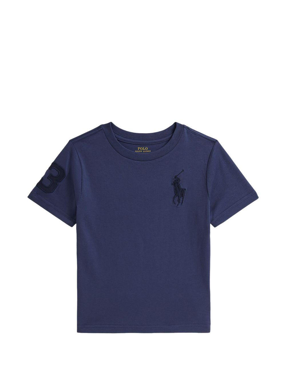 POLO RALPH LAUREN T-shirt blu con logo sul petto 