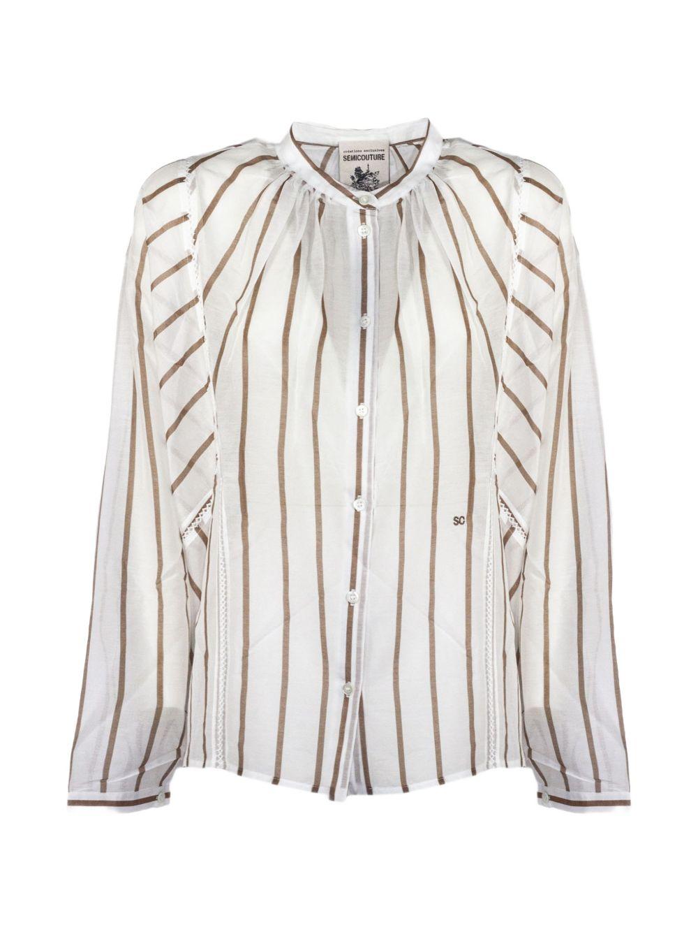 SEMICOUTURE Camicia Lola a maniche lunghe in cotone misto seta con collo alla coreana 