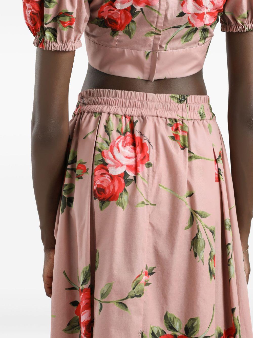 DOLCE e GABBANA Gonna midi in cotone rosa con stampa floreale 