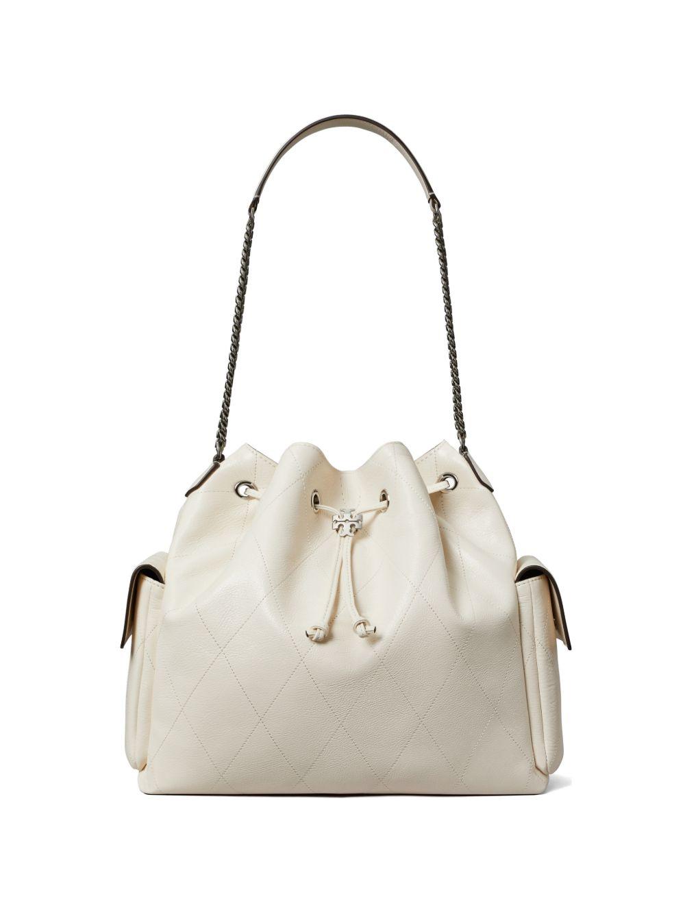 TORY BURCH Borsa a secchiello beige con chiusura a coulisse 