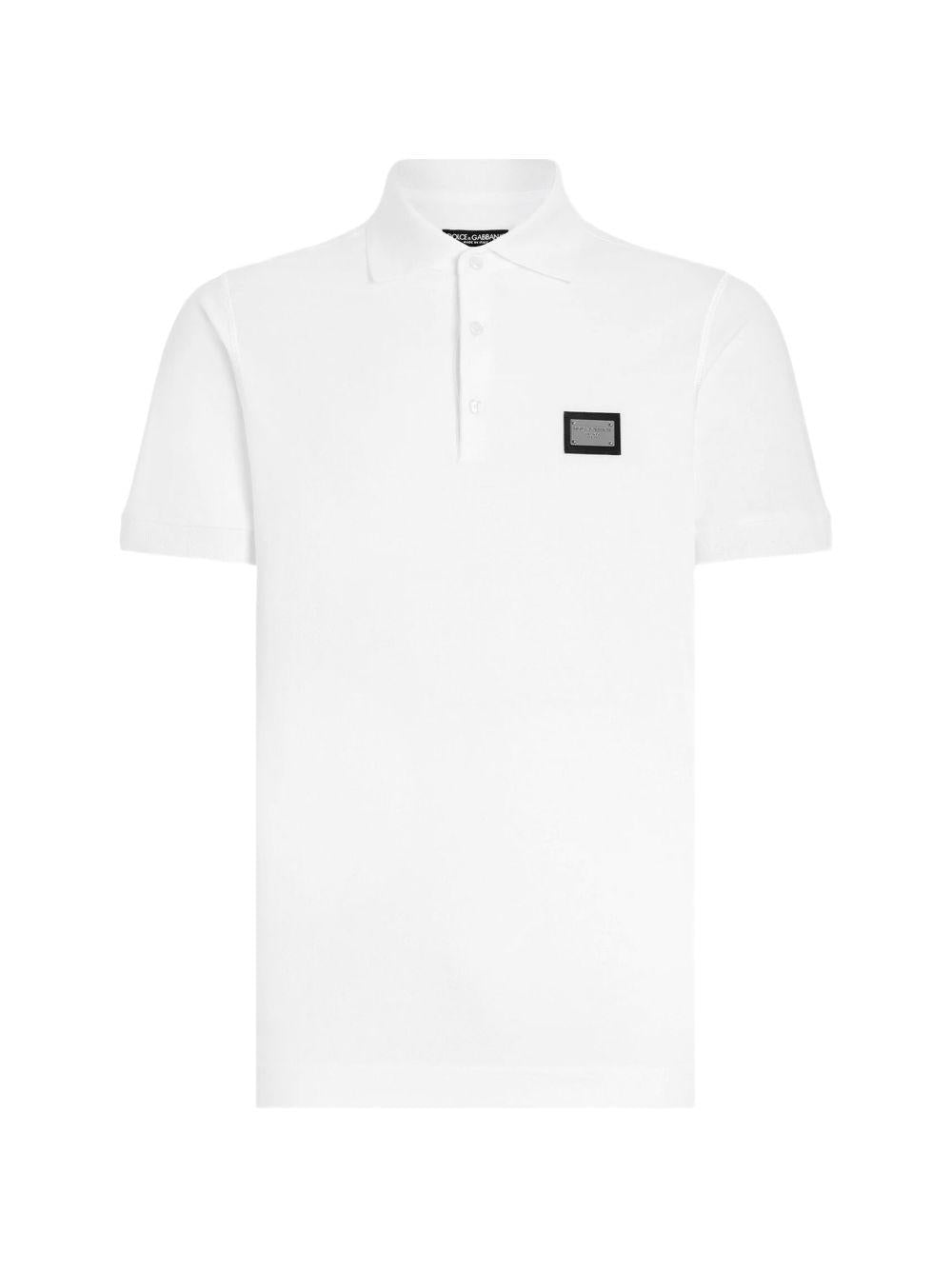 DOLCE e GABBANA Polo in cotone bianco con etichetta logo 