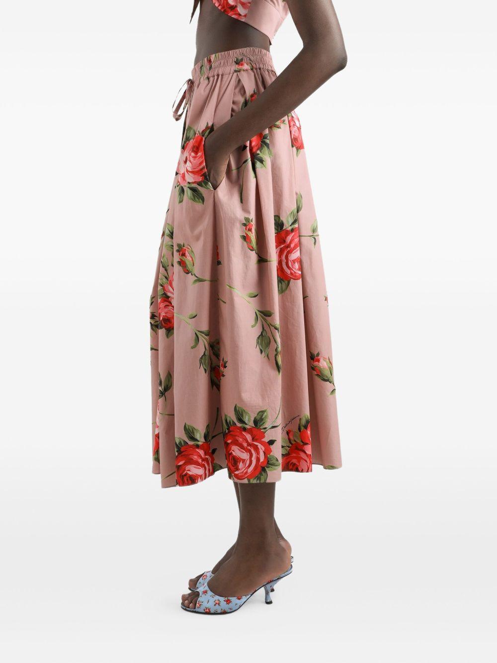DOLCE e GABBANA Gonna midi in cotone rosa con stampa floreale 