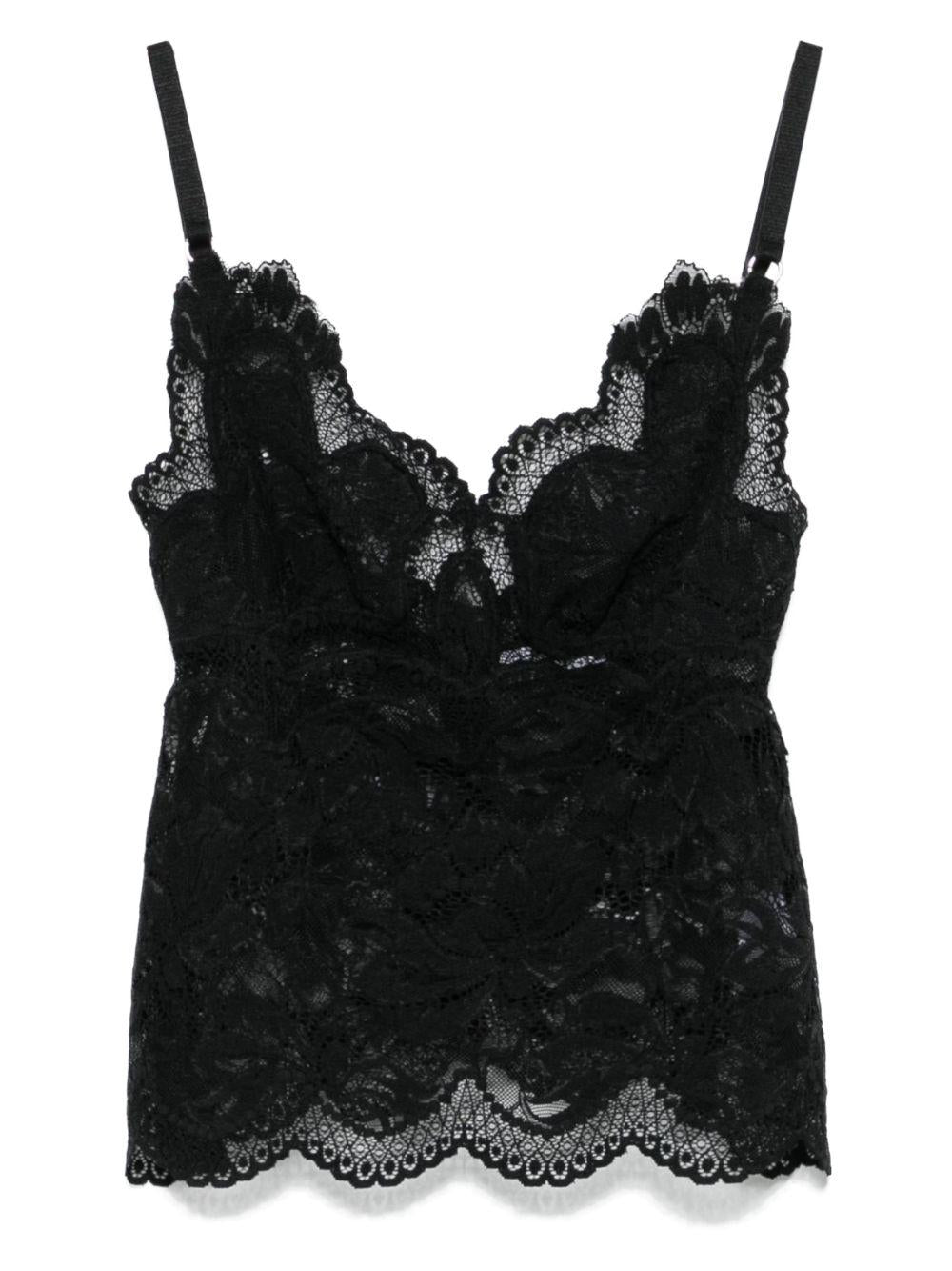RABANNE Top nero in pizzo con scollo a V 