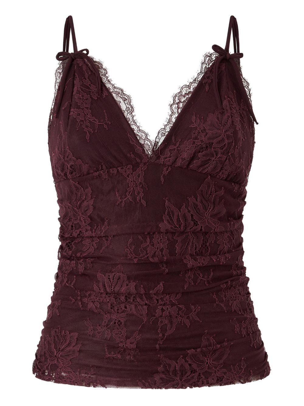 PINKO Top bordeaux in pizzo floreale 