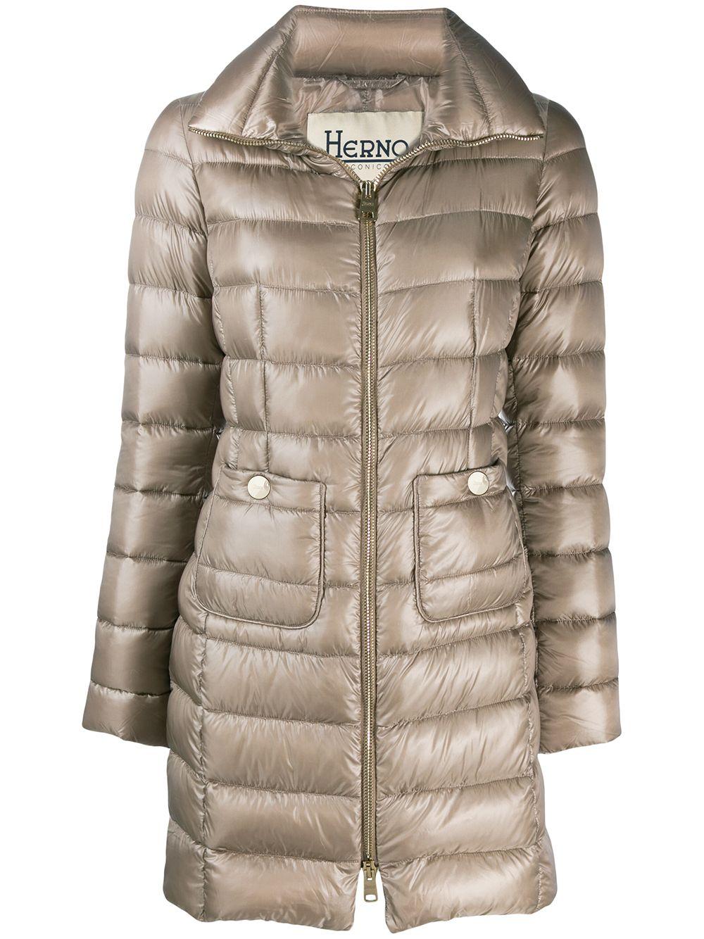 HERNO Piumino color champagne con zip e tasche 
