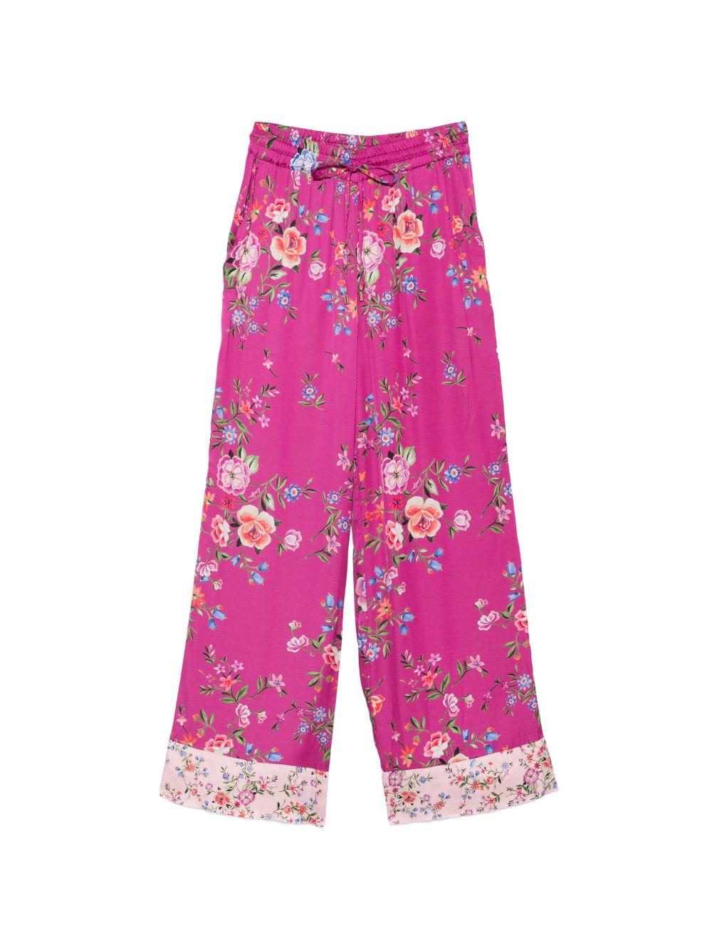 LIUJO Pantalone fresco rosa con stampa floreale 