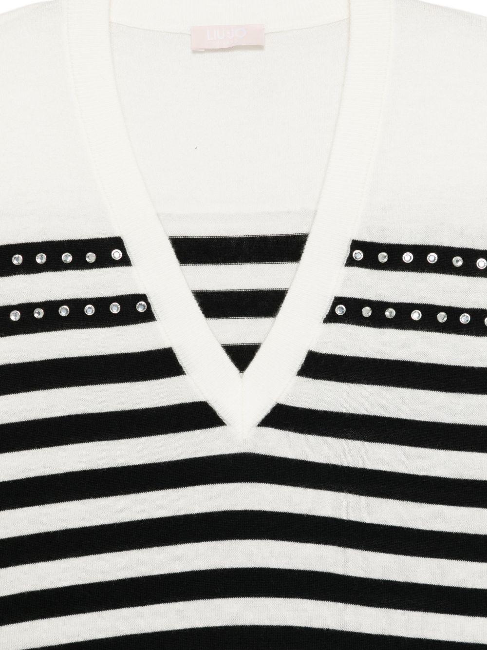 LIUJO Maglia bianca a righe nere con scollo a V 