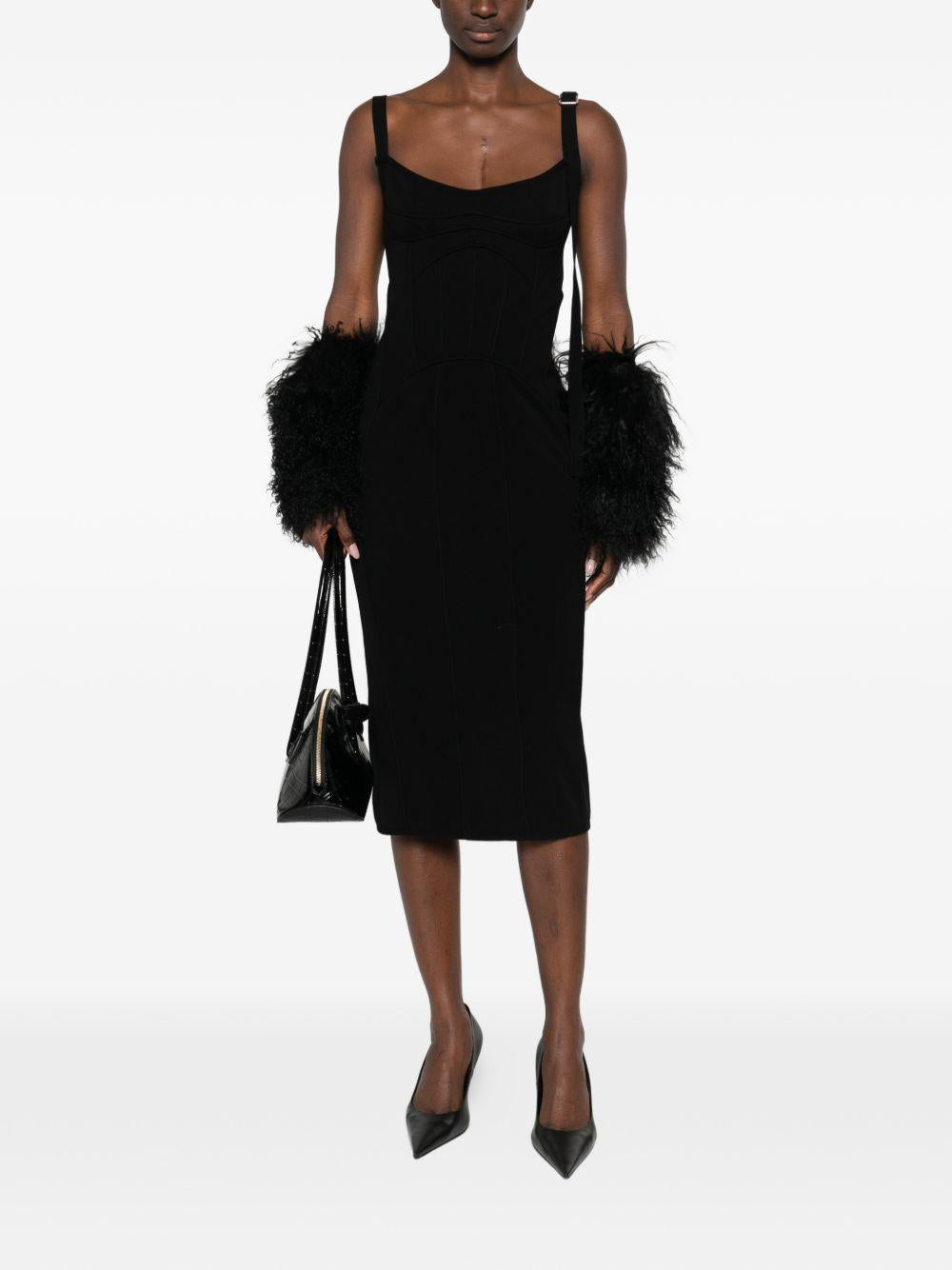 THE ATTICO Abito midi nero aderente con spacco 