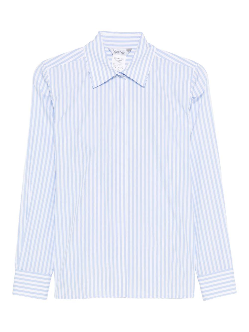 MAX MARA Camicia di cotone celeste a righe bianche 